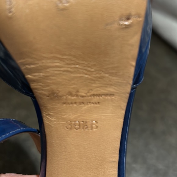 Ralph Lauren blue patent peep toe platform heels w ankle strap 39.5 purple label - Picture 9 of 10